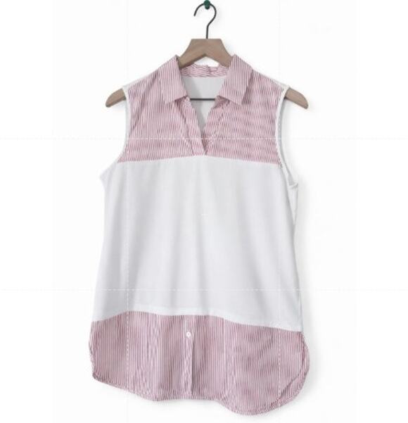 Hinson Wu Tops - Hinson Wu Lea Sleeveless Foundation Layer White Red Stripe Collared Size Medium
